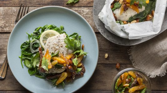 sole in parchment with date and apricot