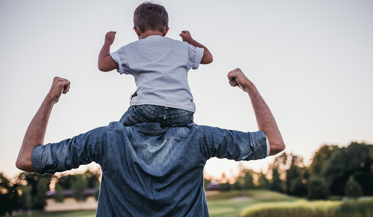 Dad and son having fun outdoors