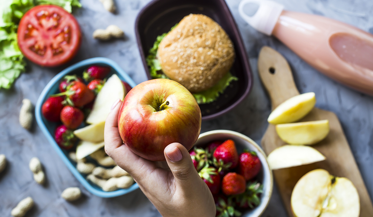 A healthy lunchbox highlighting fruits and vegetables