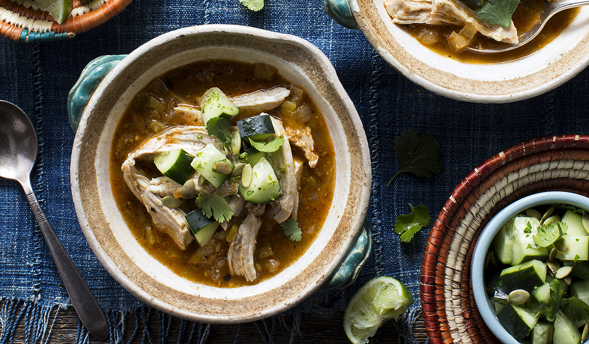 Chicken Chile Verde With Tomatillos and Cucumber Salad - Good Neighbor Pharmacy