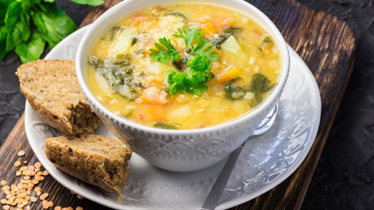 Coconut and lemongrass soup with chicken and sweet potato