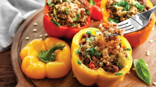 Stuffed peppers with ground chicken and vegetables