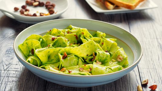 Spring Vegetable Pappardelle With Pesto