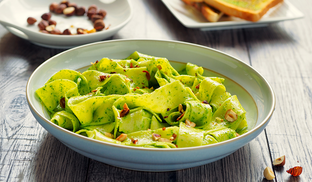 Spring Vegetable Pappardelle With Pesto