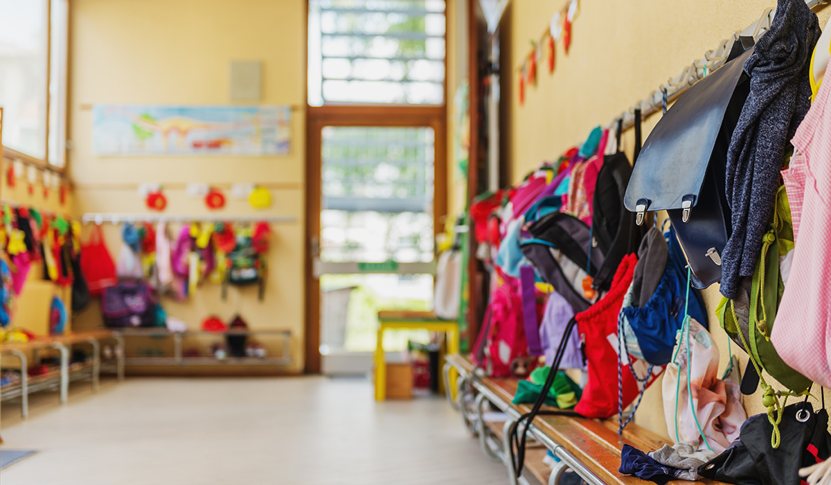 Daycare room with children's belongings