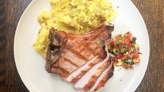 Pork chops with smashed potatoes