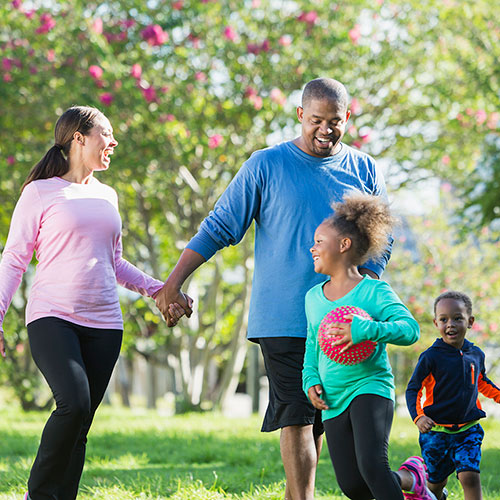 A happy family in a park