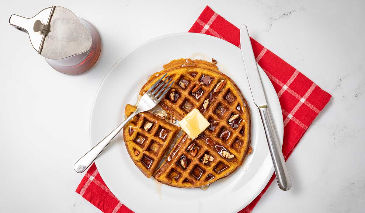 Sweet Potato Waffles With Pecan Maple Syrup - Good Neighbor Pharmacy