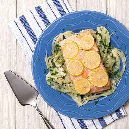 Roast salmon with braised fennel
