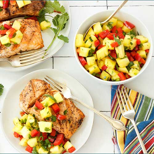 Maple Soy Glazed Salmon with Pineapple Salsa