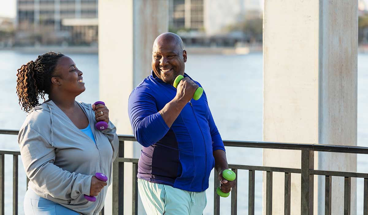 A couple exercising outdoors